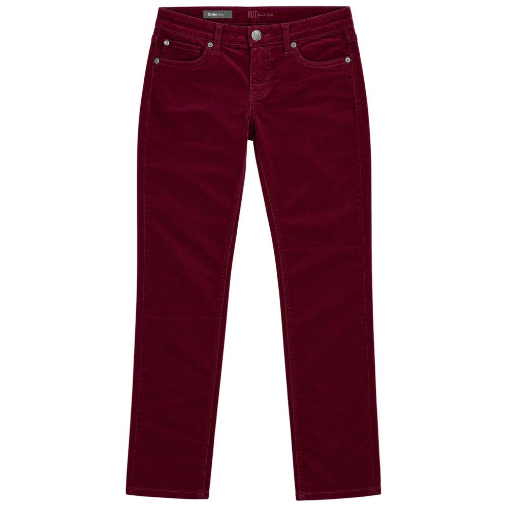KUT from the Kloth Diana Skinny Corduroy Pants Size 10 Berry Burgundy Stretch